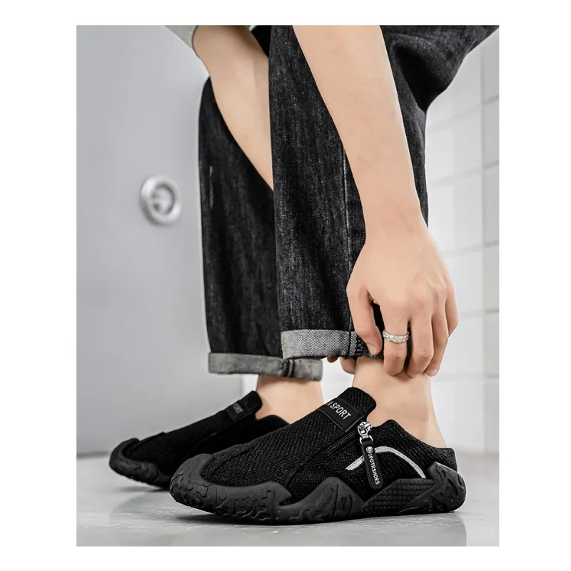 Men's Summer Fly Woven Backless Mule Shoes Breathable Anti Slip Slip On Driving Soft Casual Outdoor Footwea