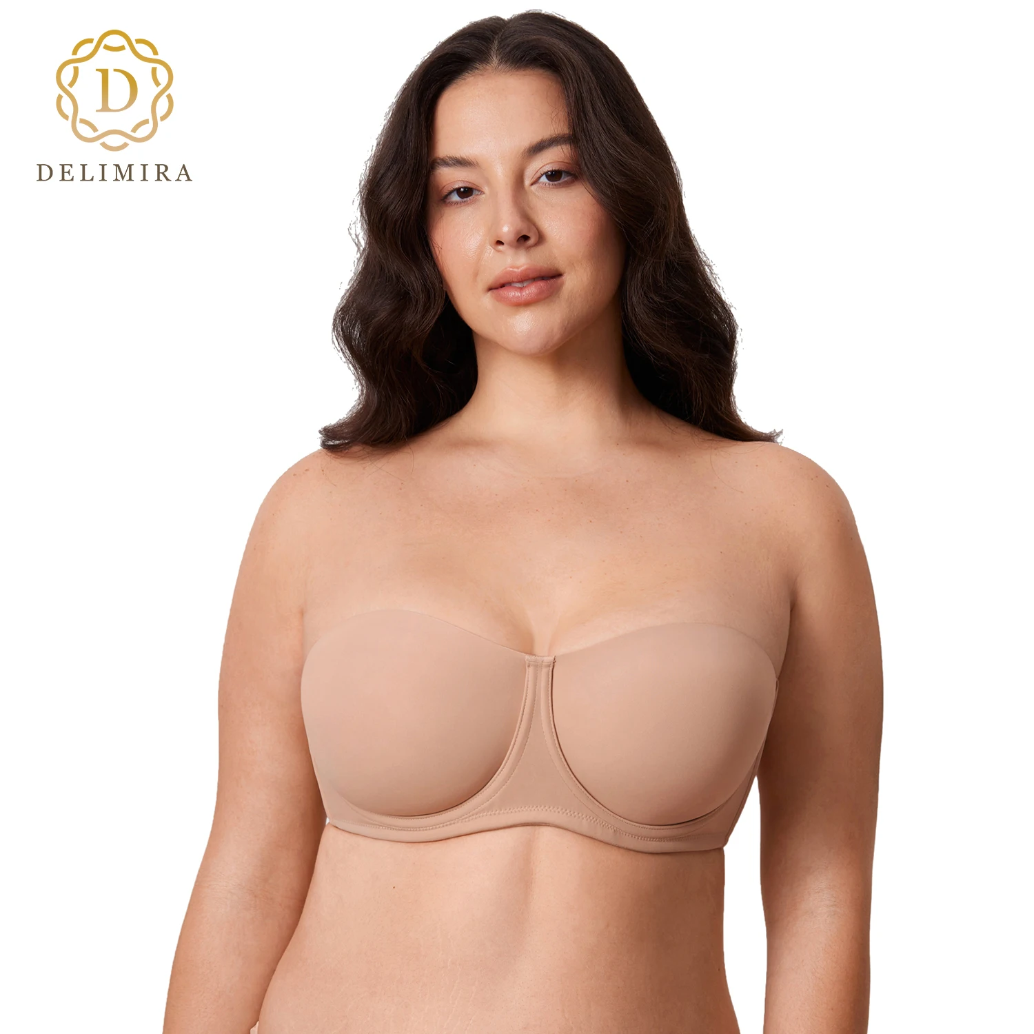 

DELIMIRA Women's Confishape Strapless Bra Unlined Underwire Plus Size Silicone Bandeau Bras DD E F G