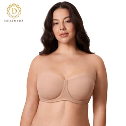 DELIMIRA Women's Confishape Strapless Bra Unlined Underwire Plus Size Silicone Bandeau Bras DD E F G