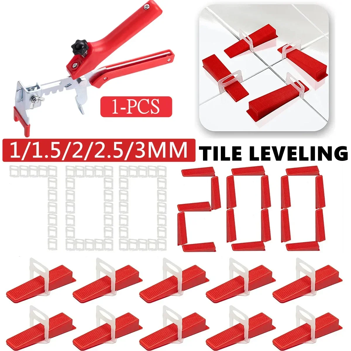 Kit Tile Construction Clip+200pcs Leveling 700pcs System Leveler Wedges+plier, Spacer Tools 901pcs With