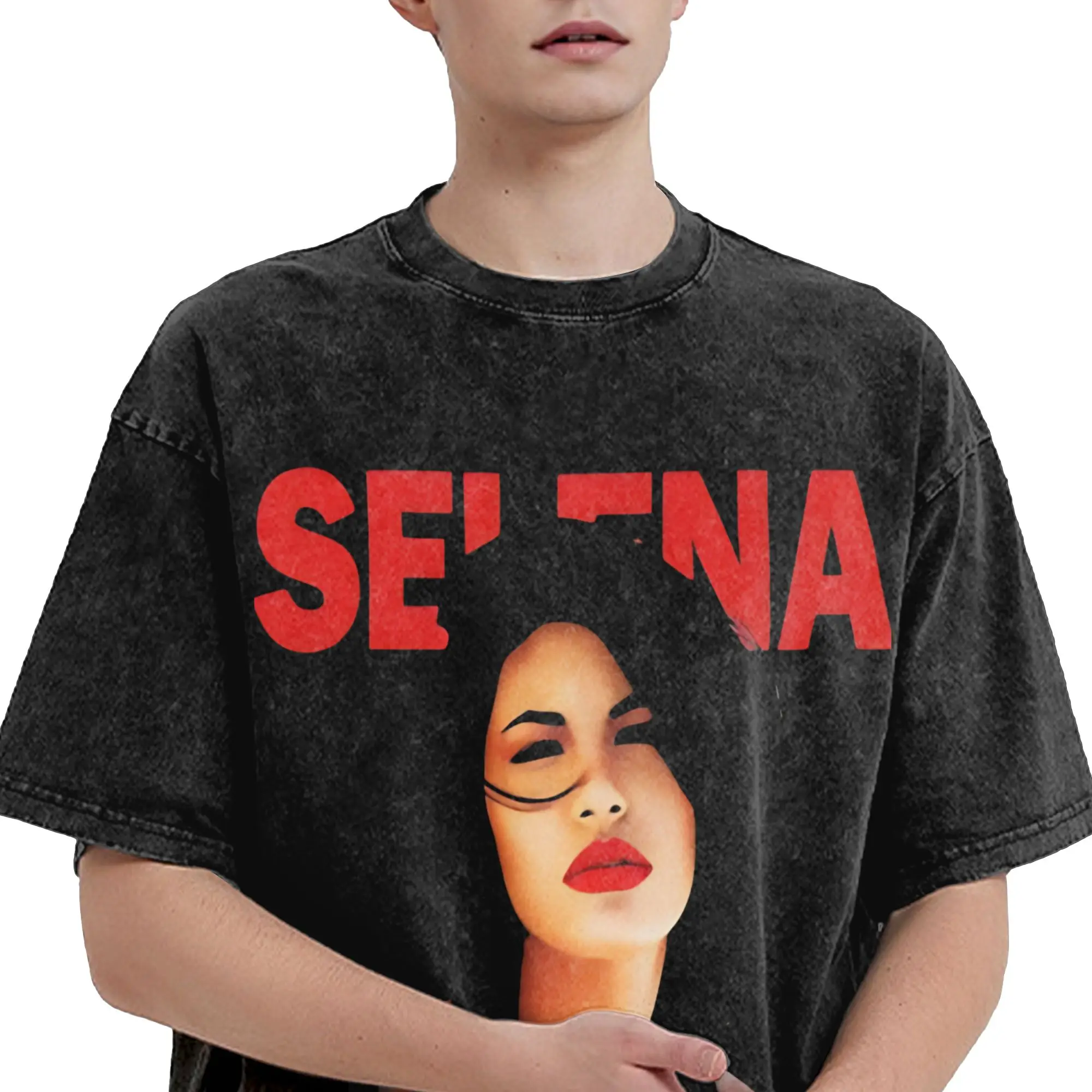 Harajuku Washed Shirt vintage Selena Quintanilla Outfit Vintage T Shirt High Street  Streetwear Short Sleeve Printed Tee Shirt