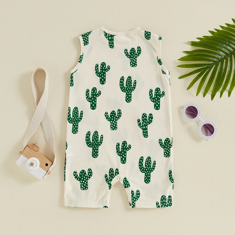 Baby Girls Boys Sleeveless Romper Casual Cactus Print Round Neck Tank Top Jumpsuit Newborn Summer Clothes