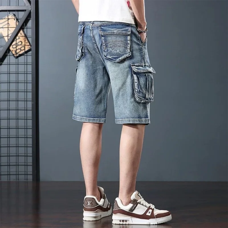 Summer New Fashion Trendy American Vintage Multi-pocket Cargo Shorts Men's Casual Loose Sport High Quality Denim Shorts
