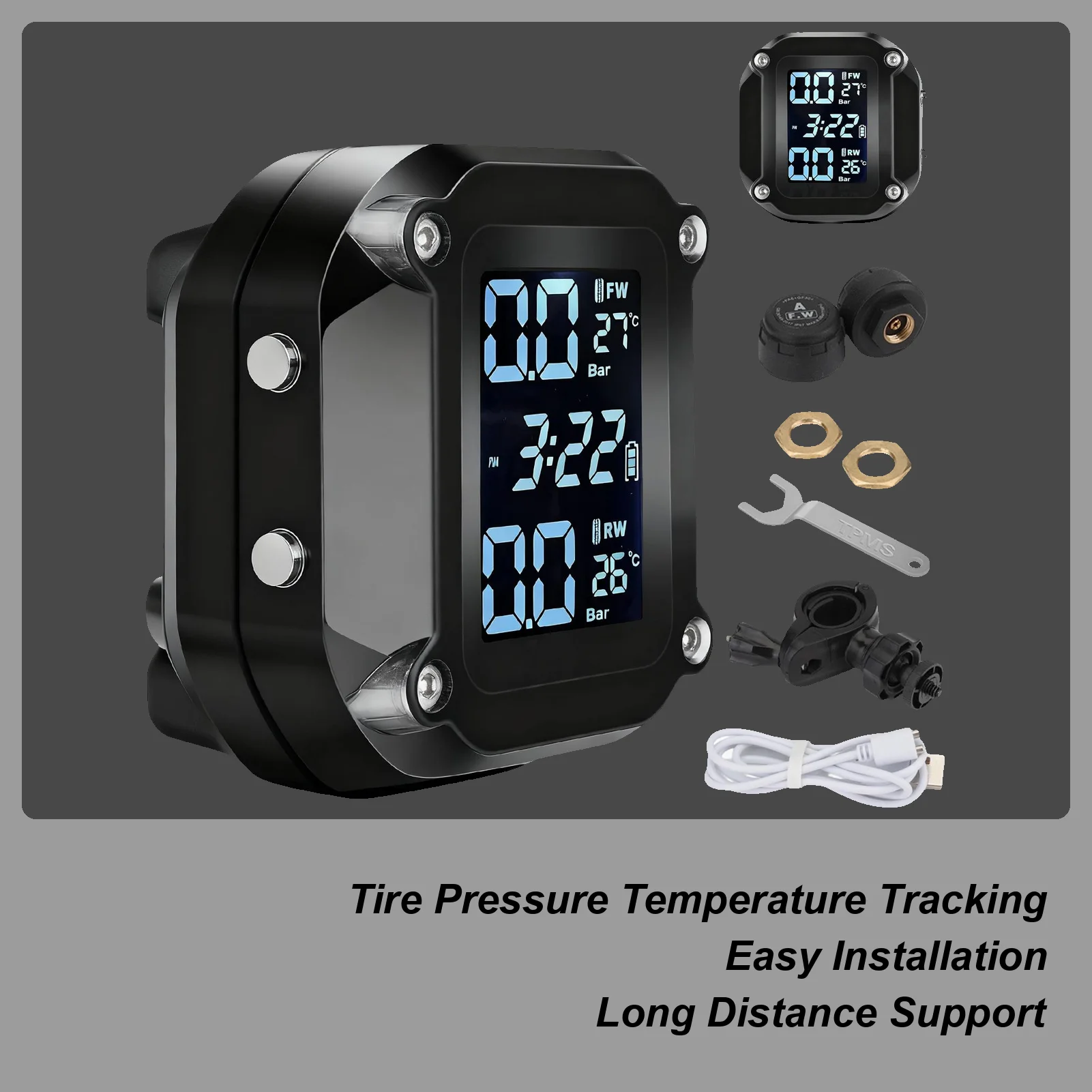 

Монитор давления в шинах мотоцикла, ЖК-дисплей, детектор мотоцикла, водонепроницаемый внешний датчик в реальном времени, система контроля давления