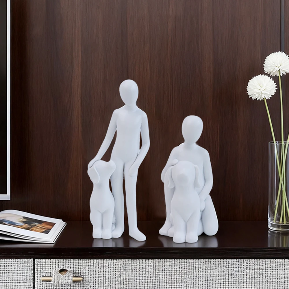 

Human and Dog Statue Resin Ornament Dog Family Set Creative Decoration for dog Lovers Home Decor for Living Rooms Bedrooms Study