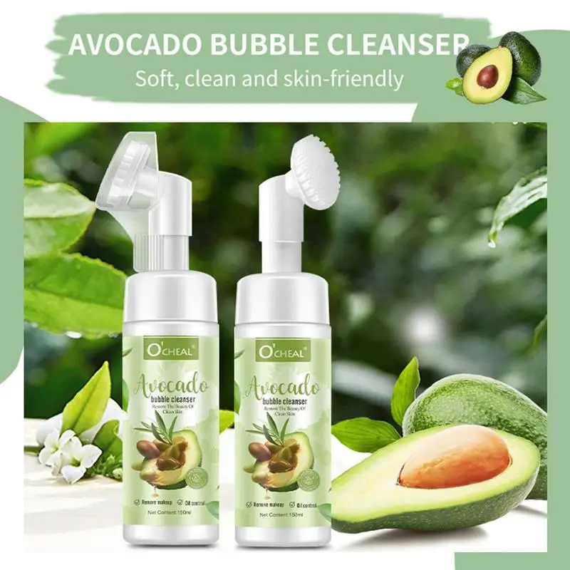 Foam Face Cleanser Avocado Essence Daily Face Wash 150ml Oil Free Hydrating Face Cleaner Makeup Remover For Dry Normal Sensitive