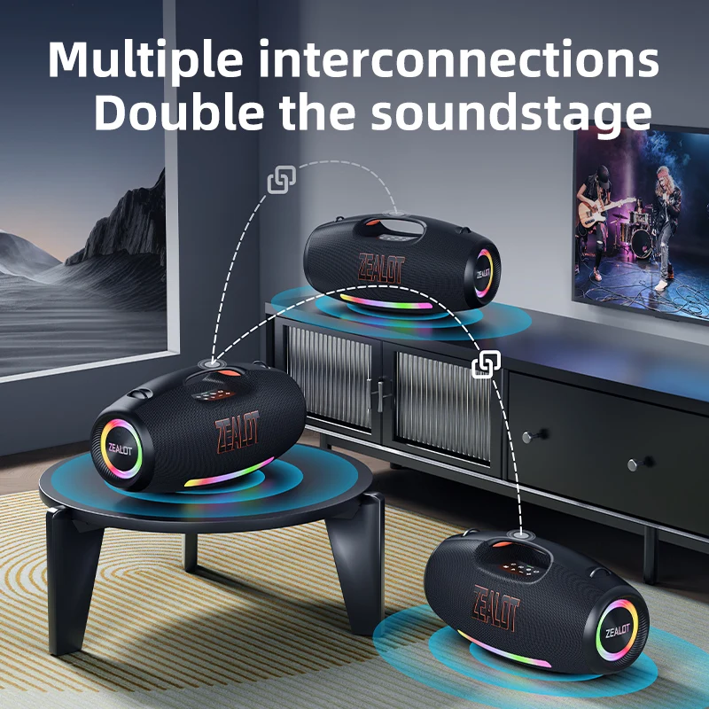 Przenośny głośnik Bluetooth ZEALOT-S89, moc 250 W StormBox z subwooferem, głośnik imprezowy IP67 na zewnątrz, czas odtwarzania 20 godzin, dioda LED
