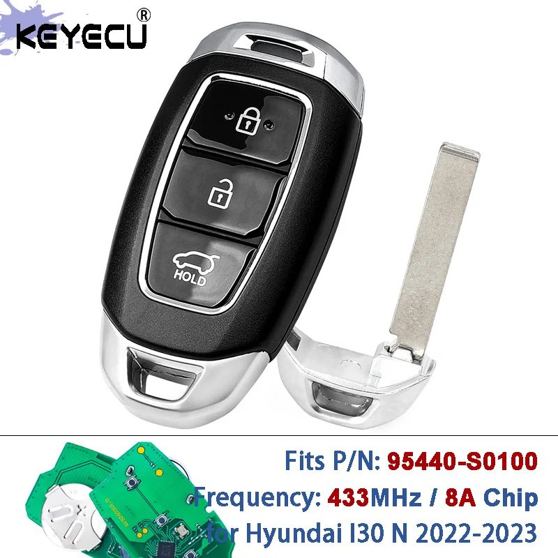 

KEYECU 95440-S0100 433 МГц 8A Чип FCC ID: SY5IGFGE04 OEM PCB Smart Remote Key Fob без ключа для Hyundai I30 N 2022-2023