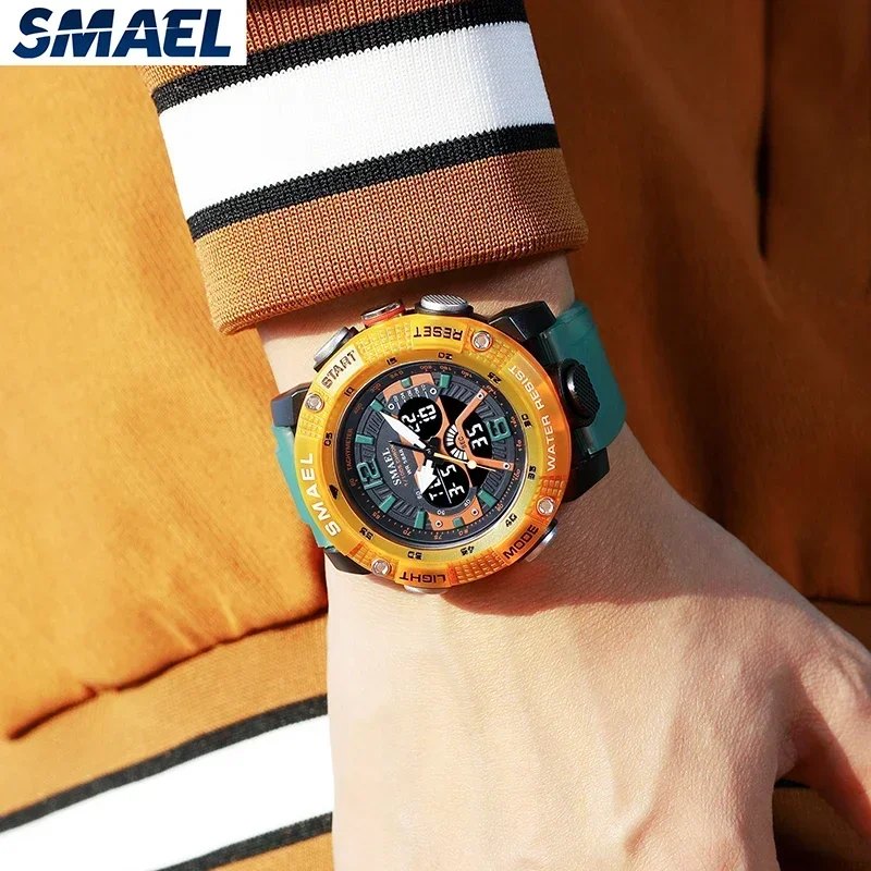 SMAEL Waterproof  Male Clock Digital LED Display Quartz Analog Stopwatch Fashion Clock  Men Watch Sport Watches 8058