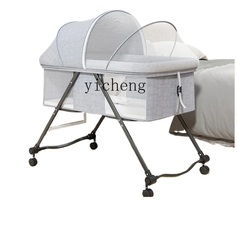 Tqh Baby Crib Multifunctional Foldable Portable Baby Removable Bassinet with Wheels