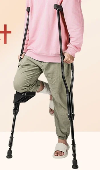 Broken crutches, walkers, young man