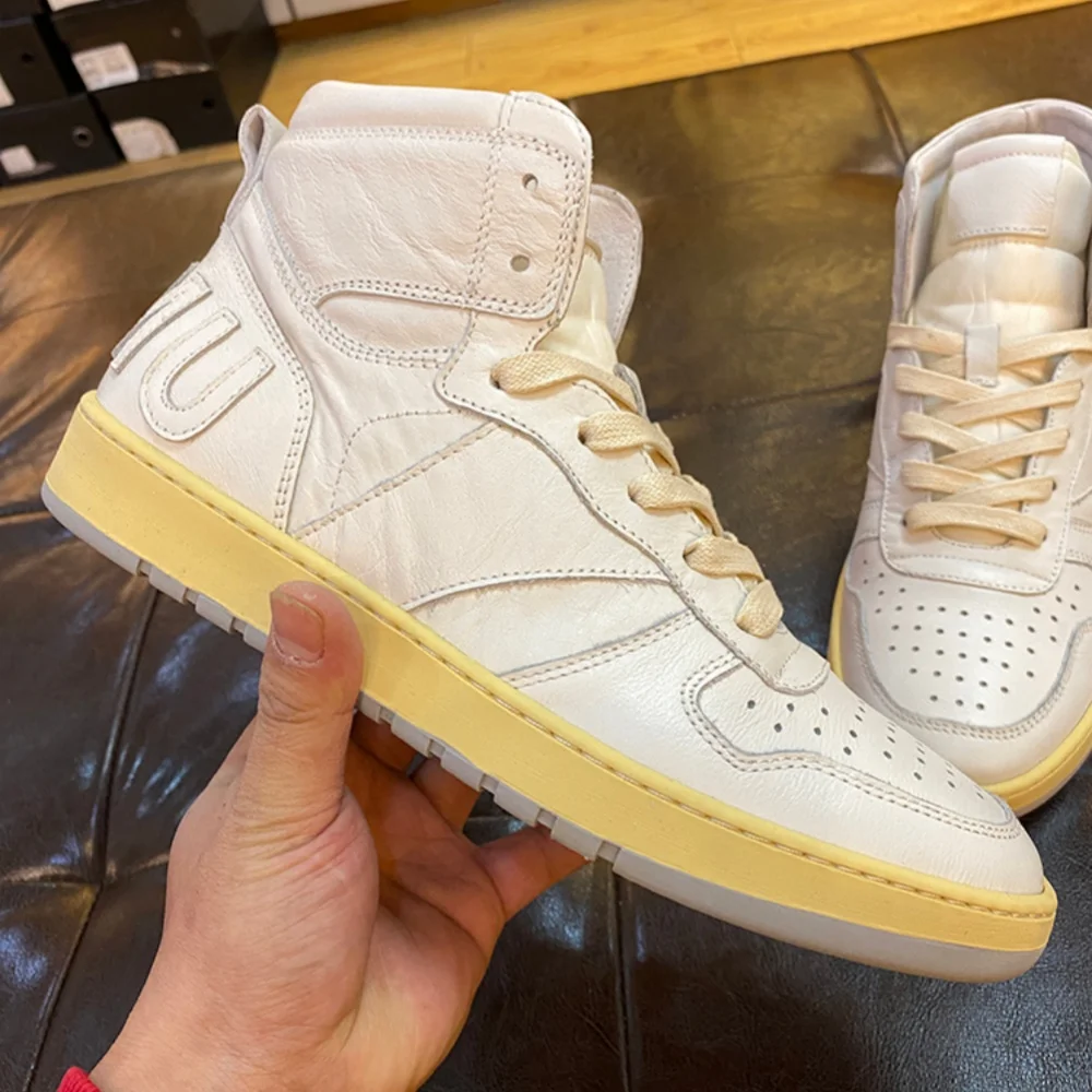 

Men's High-Top Canvas Casual Shoes Breathable Genuine Leather Trendy Spor Fashionable Footwear