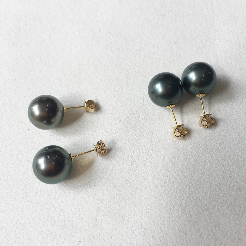 18K Gold Nature Tahitian Pearl Stud Earring Real AU750 100% AA+ Quality 10-11mm Sea Salt Pearl