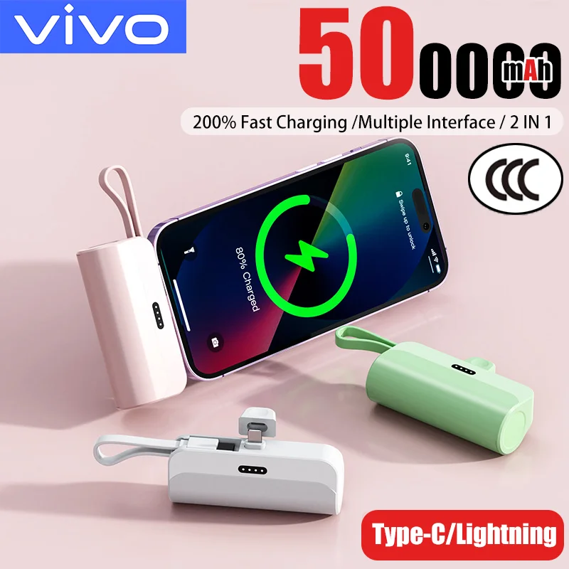 

VIVO 500000mAh Capsule Power Bank High Capacity Super Fast Charging Powerbank Portable External Battery For All Phones 2026 NEW