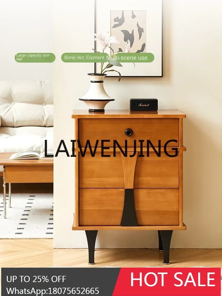 Retro Solid Wood Simplicity Small Apartment Side Cabinet Living Room Bedroom Three Bucket Storage Cabinet