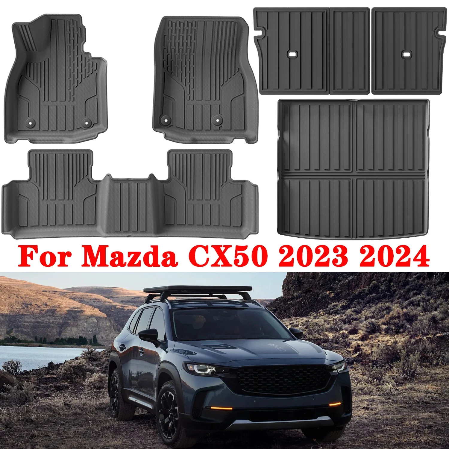 

For Mazda CX-50 2023 2024 TPE Floor Mats and Cargo Liner, All Weather Floor Liners Trunk Mat TPE Heavy Duty Waterproof Pad