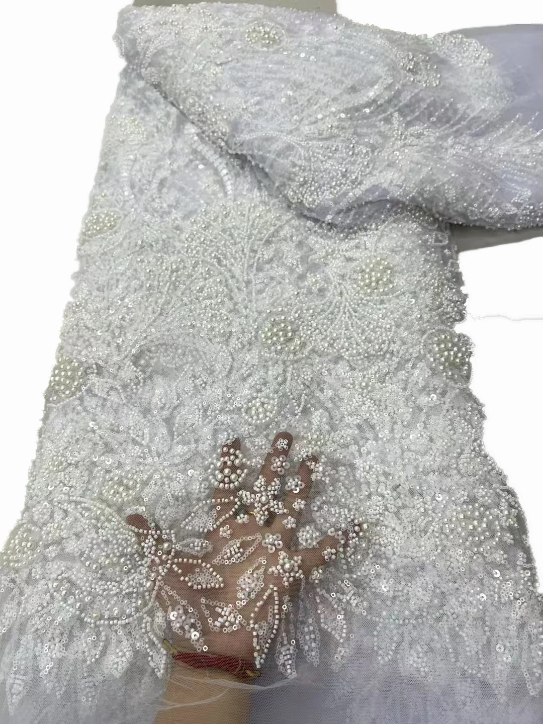 

European and American new bead tube sequin lace lace bubble bead fabric, high-end French wedding dress dress DIY fabric