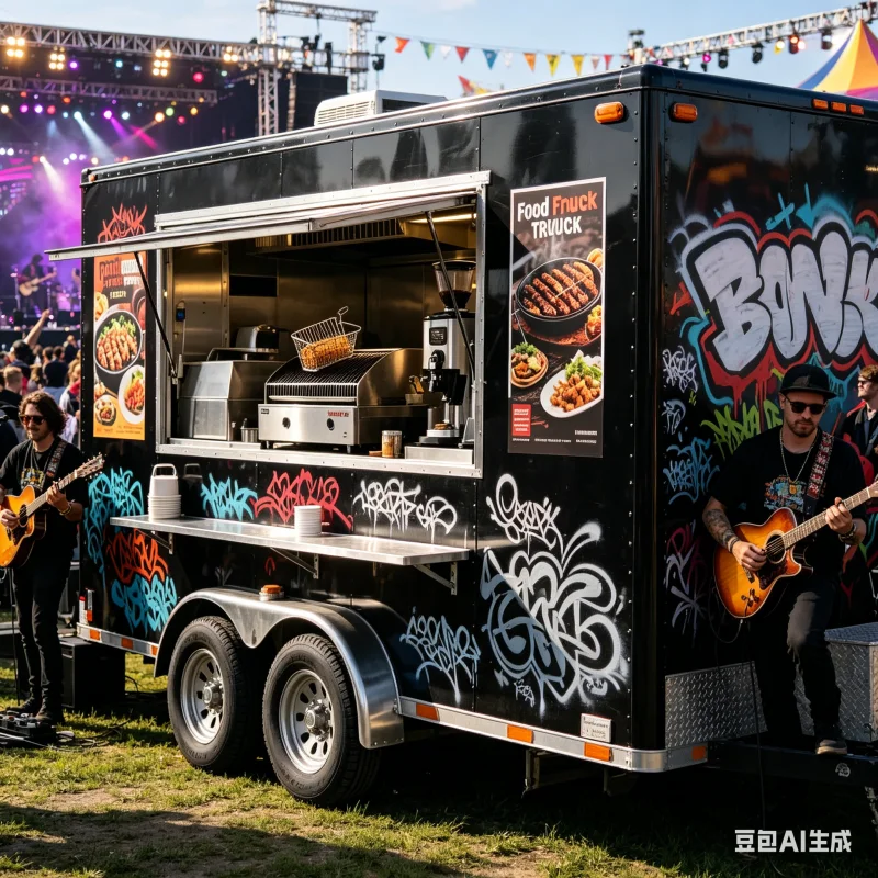 Remolque de Comida Moderno Cuadrado, Remolque de Cocina Móvil, Diseño Personalizado, Carrito de Catering para Venta de Comida Callejera con Equipamiento de Cocina Completo