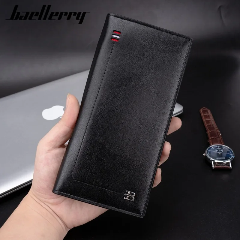 Baellerry Men's Business Long Wallet with Multiple Zipper Card Holder Phone Case Leather PU Wallets for Men