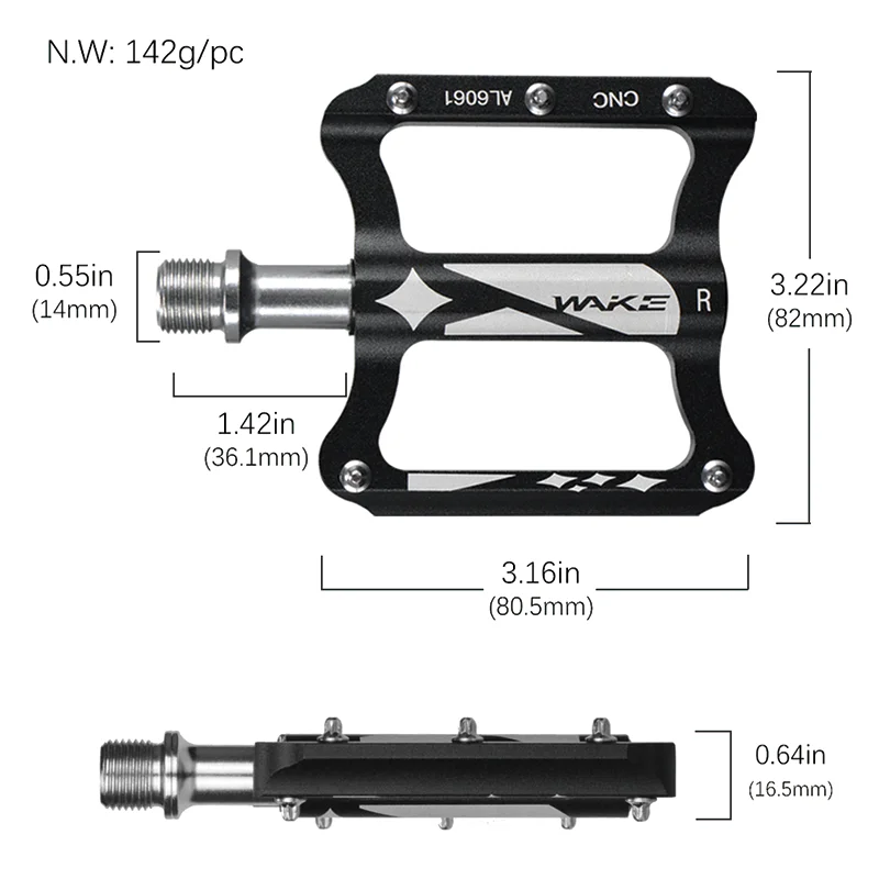 Wake Mountain Bicycle Pedal Accessories DU+ Bearing Seal Ultralight Footboard Aluminum Bike Pedals Anti Slip for MTB Road Bike