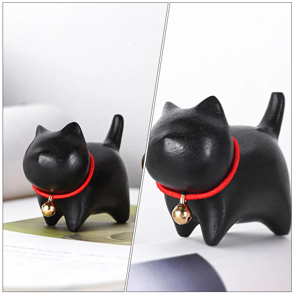 

1Pcs Ebony Wood Cat Ornament Fine Carving Desktop Cat Adornment Practical Pen Holder Creative Wooden Decor Wooden Decor