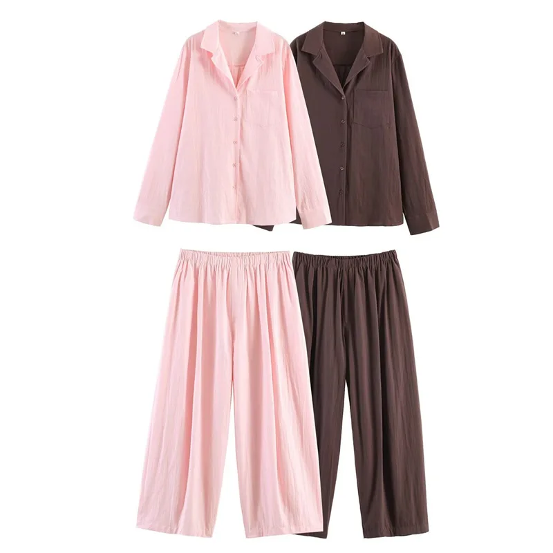 SuperAen 2026 Spring and Summer New Simple Solid Color Oversize Loose Shirt Linen Long High Waist Wide-leg Pants Two Pieces Sets