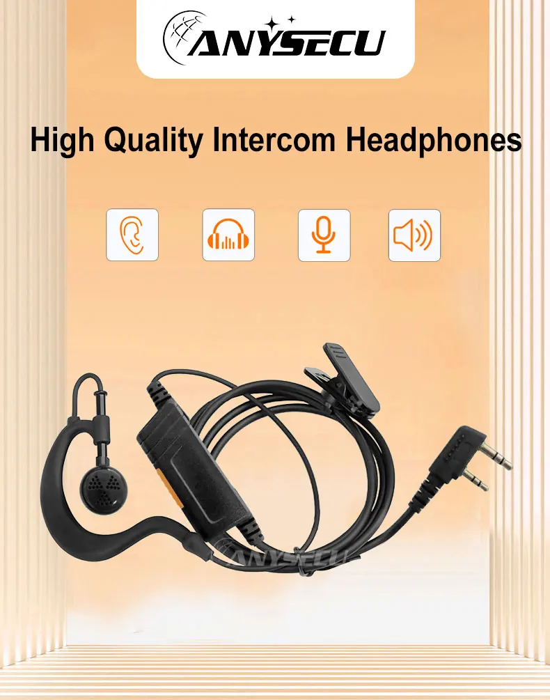 2PCS Walkie Talkie Headset Kopfhörer Kopfhörer Für Kenwood Baofeng UV-5R UV82 UV-17 UV 32 Tytera TC-UV8000 ANYSECU DM-A6 AC-215R – Detail 1