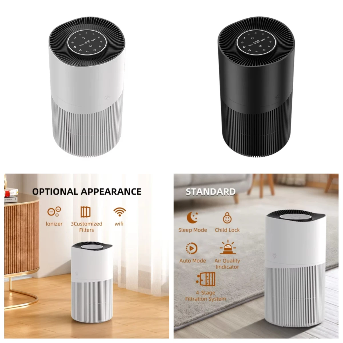 

Hot Sale High Efficiency Desktop Rechargeable Air Purifier HEPA Filter Smart Home Large Room Air Cleaner for Bedroom