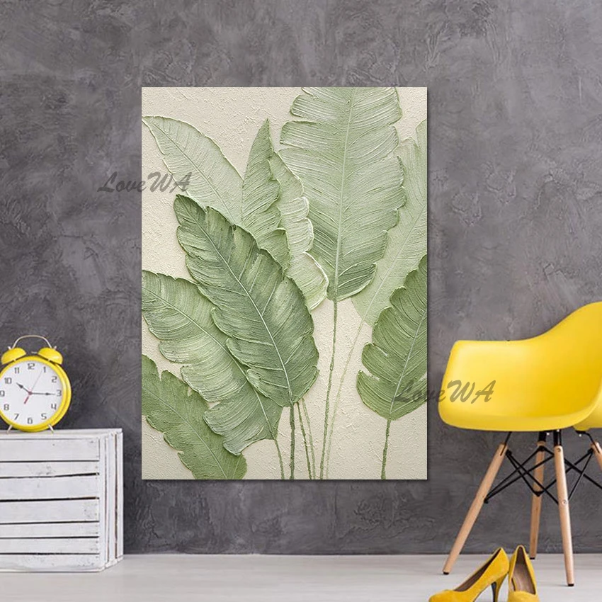 

3D Plant Modern Canvas Painting Abstract Green Thick Acrylic Leaf Art Picture Wall Paintings For Living Room Unframed Artwork