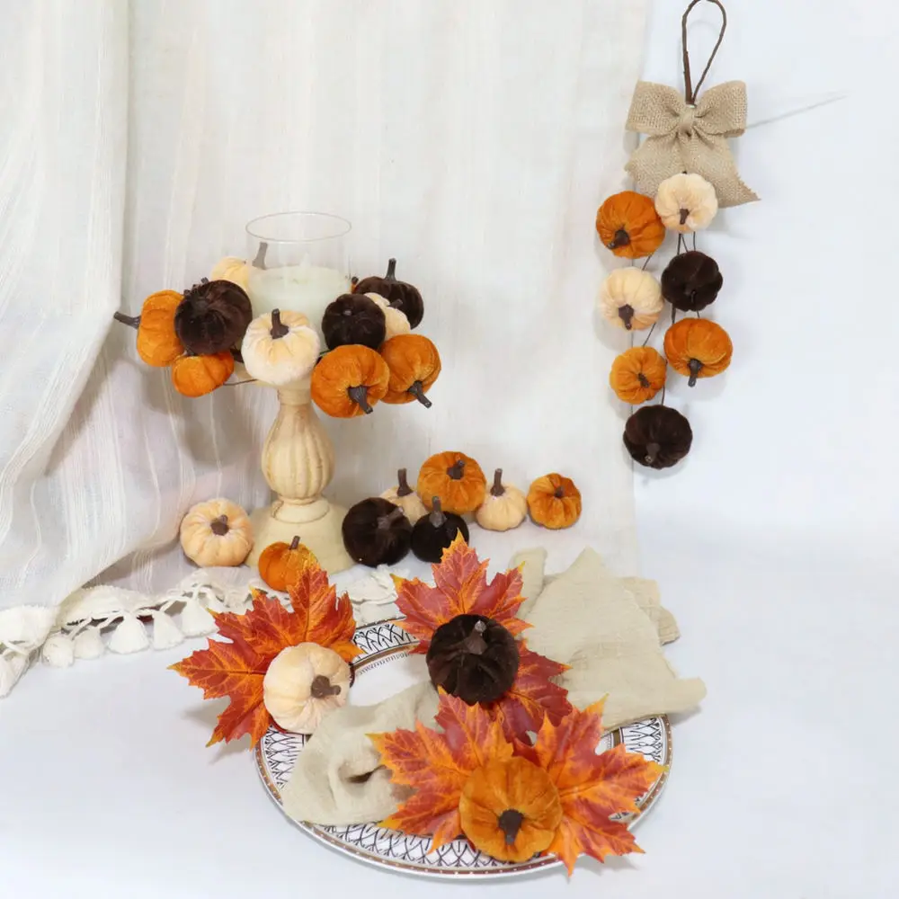 Velvet Pumpkin Napkin Buckles Maple Leaf Design Table Ornament For Thanksgiving Holiday Home Kitchen Wedding Banquet
