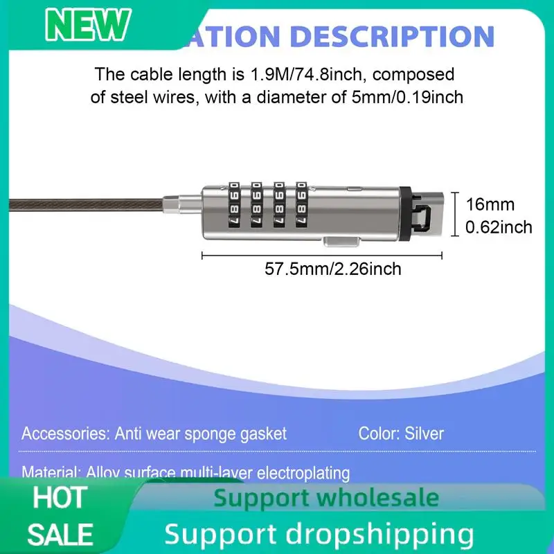 Solid 4 Digital Universal Lock USB Laptop Security Cable Lock For Computer