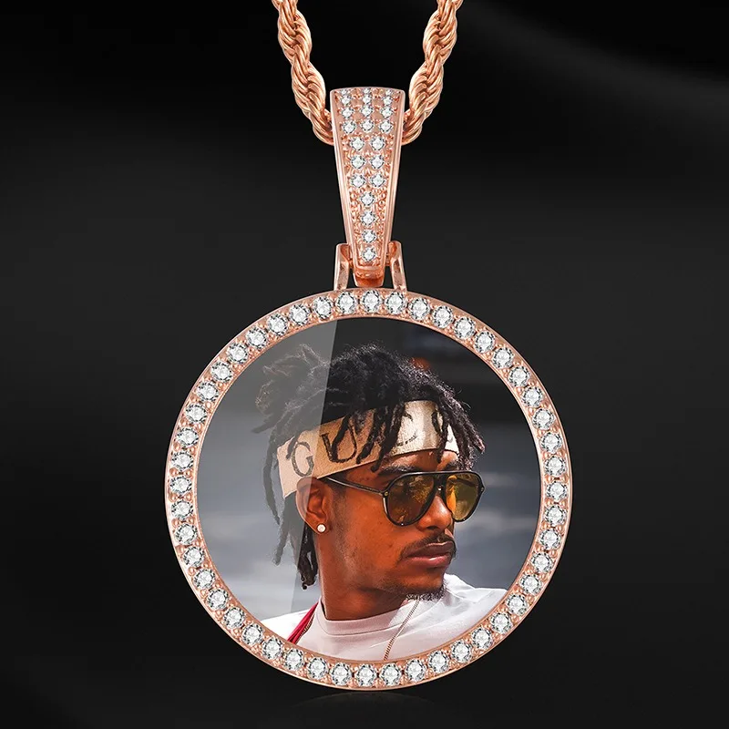 Hiphop Custom Photo 3A Zircon Pendant Necklace for Women Men Personality Rock Customized Picture Pendant with Rope Chain 24in