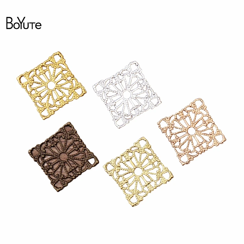 

BoYuTe (100 Pieces/Lot) 15MM Metal Brass Stamping Square Filigree Findings Diy Handmade Jewelry Accessories Wholesale