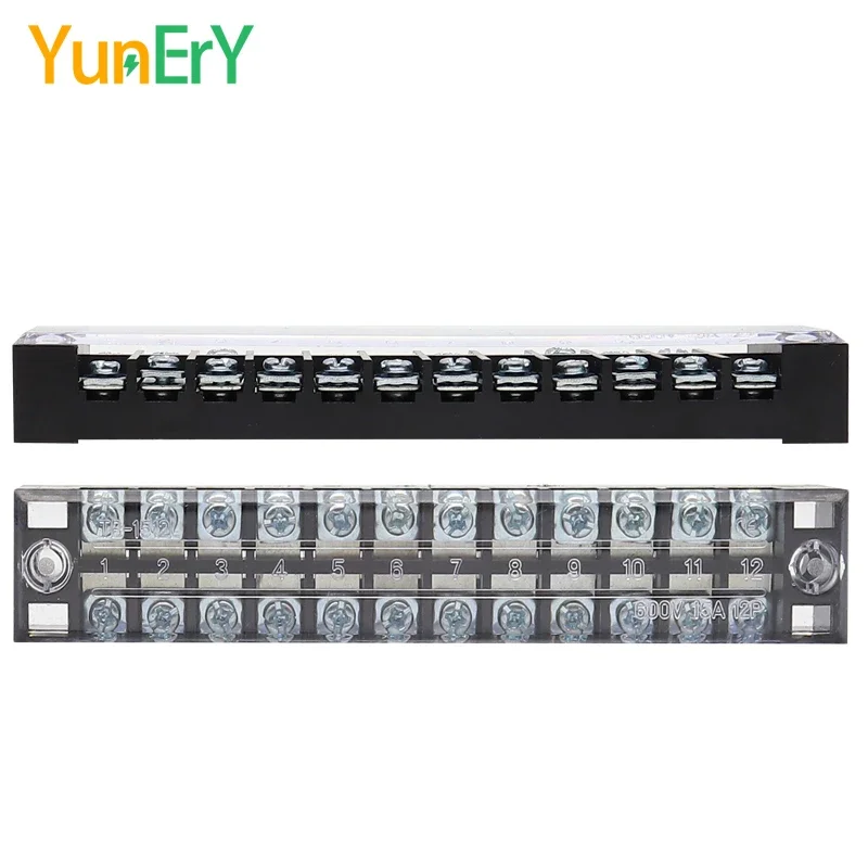 DIN Rail Terminal Block 600V TB 15A 25A 45A 3/4/5/6/8/10/12 Way Brass Bar Wire Connector Cross Screw Double Row Fixed Terminal