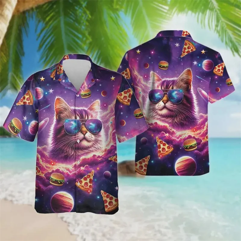 

2025 Trendy Cool Fashion Cartoon Cat Shirts Beach Party 3d Print Hawaiian Shirt Short Sleeve Oversized Funny Blouse Lapel Shirts