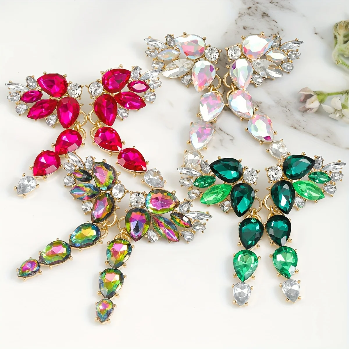 Vedawas Luxurious Colorful Rhinestone Wings Butterfly Earrings,Vintage Elegant Wedding Banquet Women Accessories