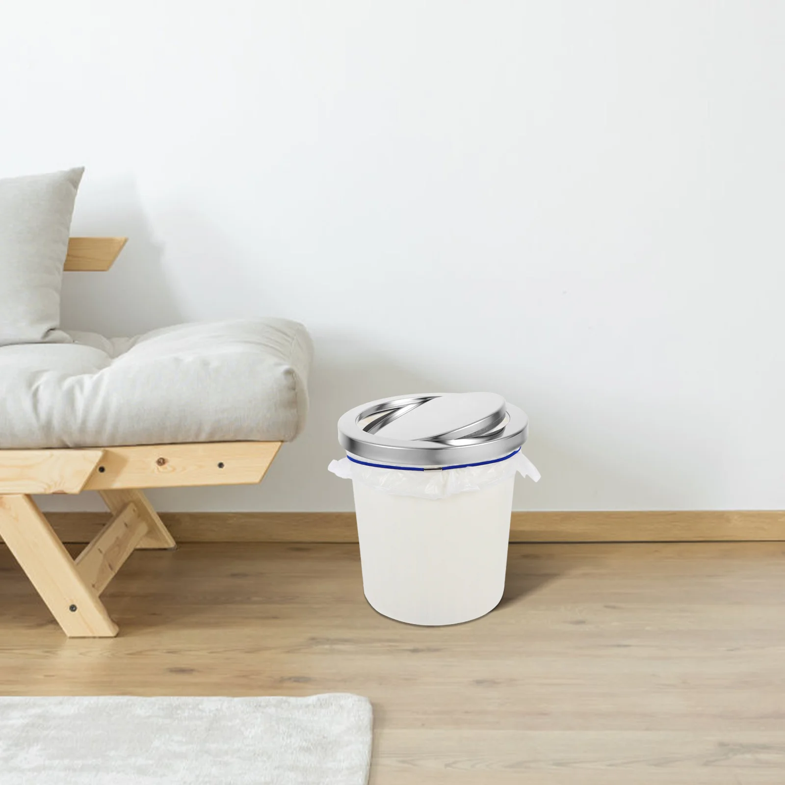 

Swing Top Stainless Steel Round Trash Bin Lid Embedded Cover for Kitchen Bathroom Office Garbage Disposal Trash Can Covers