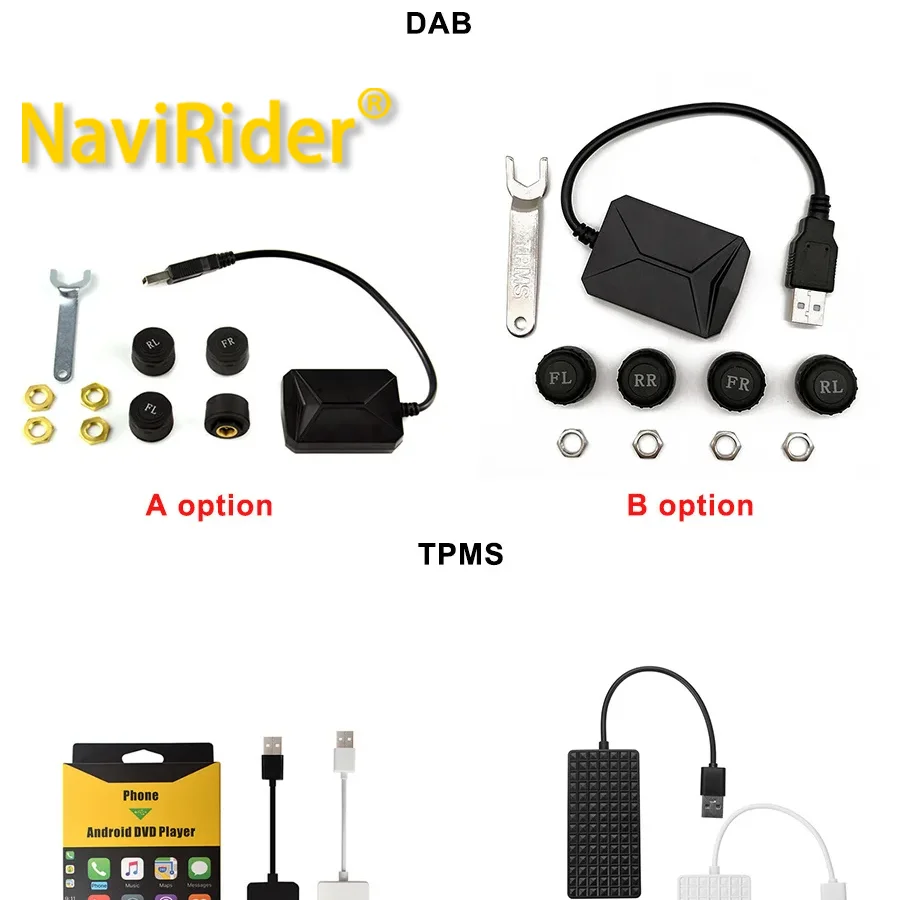 Navirider OBD2 DAB Receiver CARPLAY USB DVR CAMERA TPMS Optical Fiber Cable Camera Adaptor Fiber Video 4G Android Accessories