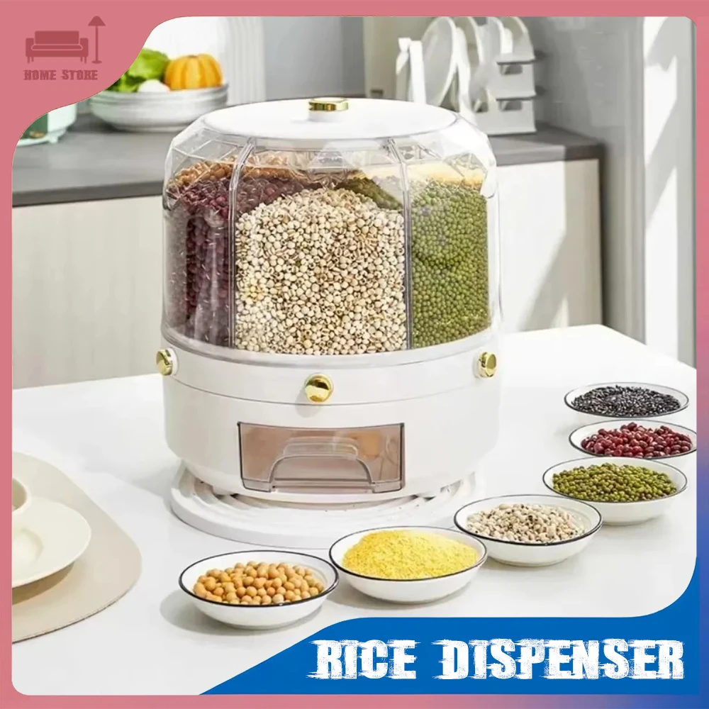 Rice Storage Container Kitchen Storage Rice Dispenser Food Container Rotating Sealed Dry Cereal Grain Bucket Moisture-proof