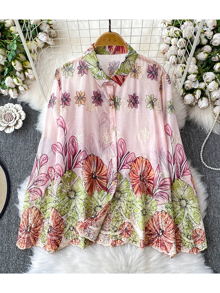 

Женская весенняя рубашка, высококачественная французская рубашка с длинными рукавами и лацканами с вышивкой, повседневная свободная утягивающая рубашка, куртка BL206