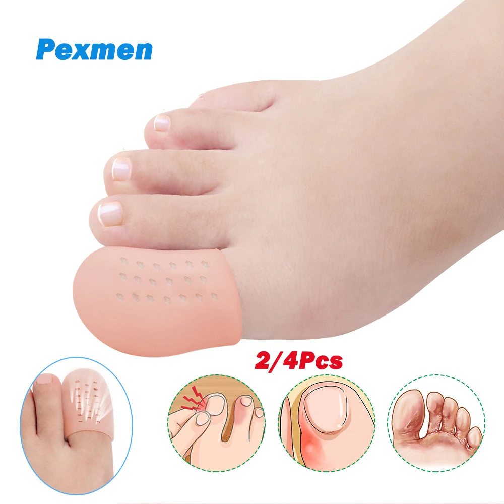 Pexmen 젤 큰 발가락 보호대, 부드러운 발가락 캡, 옥수수 물집 굳은살 및 내성발톱 커버, 2 개, 4 개