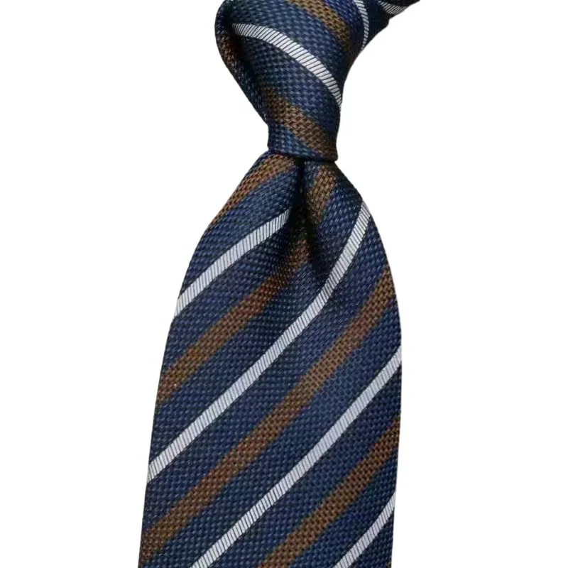 New European and American 8cm blue striped linen texture high-end mulberry silk men's business casual tie women's gift box