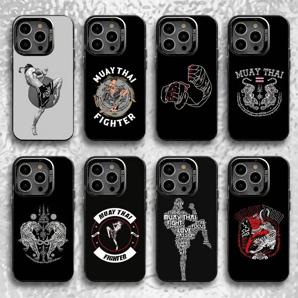 

Muay Thai Fight Boxing Phone Case For iPhone 16,15,14,13,12,11,Pro,Max,Plus,Mini,SE Black Candy Matte Shockproof Cover