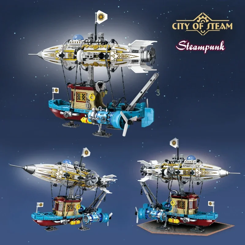 Airship Building Blocks Set Creative Technical MOC Model Steampunk Style DIY Construction Educational Toy STEM Gift for Children