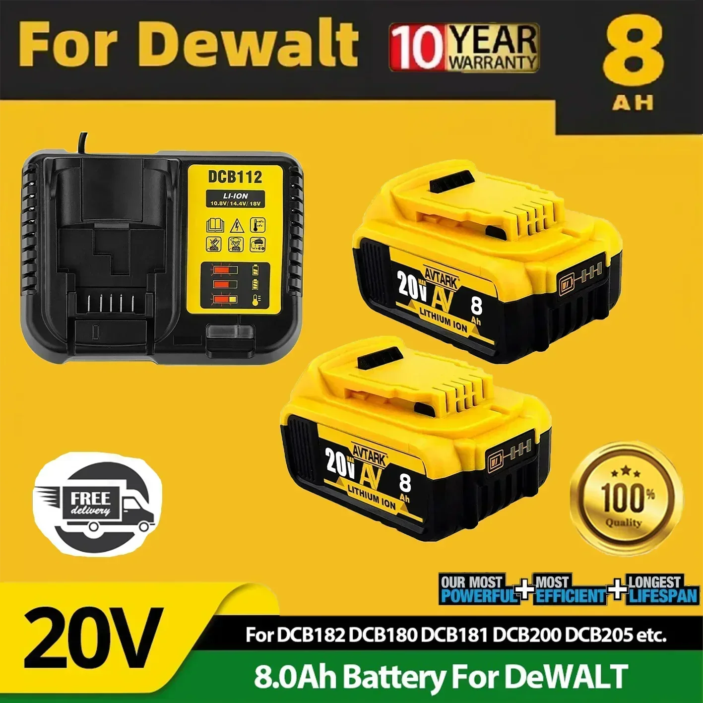 Original DCB200 20V 8000mAh For Dewalt DCB180 DCB181 DCB182 DCB201 DCB206 Lin-ion Battery Directly supplied by the manufacturer