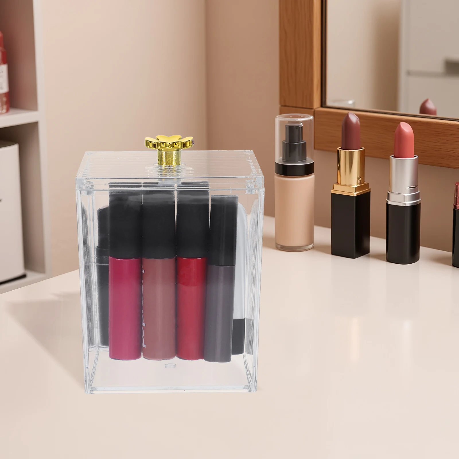 

Storage Box Makeup Organizer Transparent Container Cotton Pad Holder Eyelash Brushes Swabs Dispenser Clear Box For