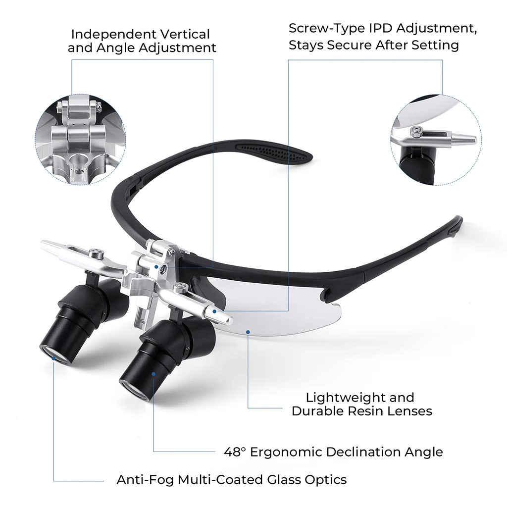 AZDENT Dentallupe mit LED-Stirnlampe Ergonomische Chirurgische Lupenbrille Vergrößerungsgläser 4X/5X/6X – Detail 3