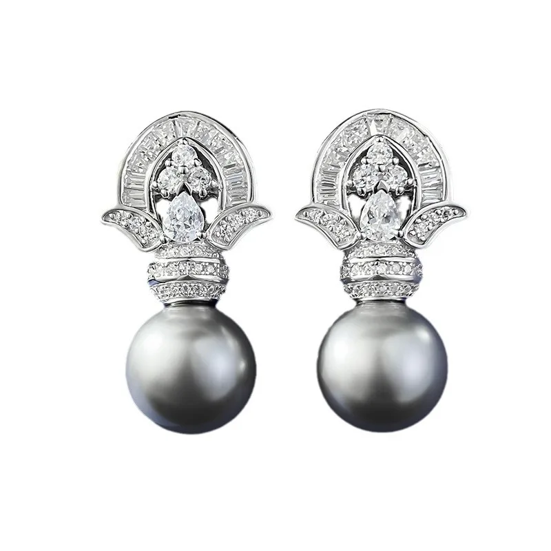 925 Silver 10 mm Tahitian Black Pearl Seawater Pearl Drop Earrings For Woman Holidays And Gifts