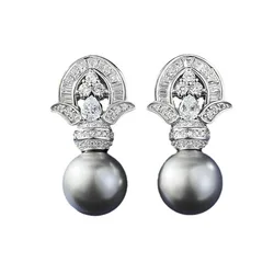 925 Silver 10 mm Tahitian Black Pearl Seawater Pearl Drop Earrings For Woman Holidays And Gifts