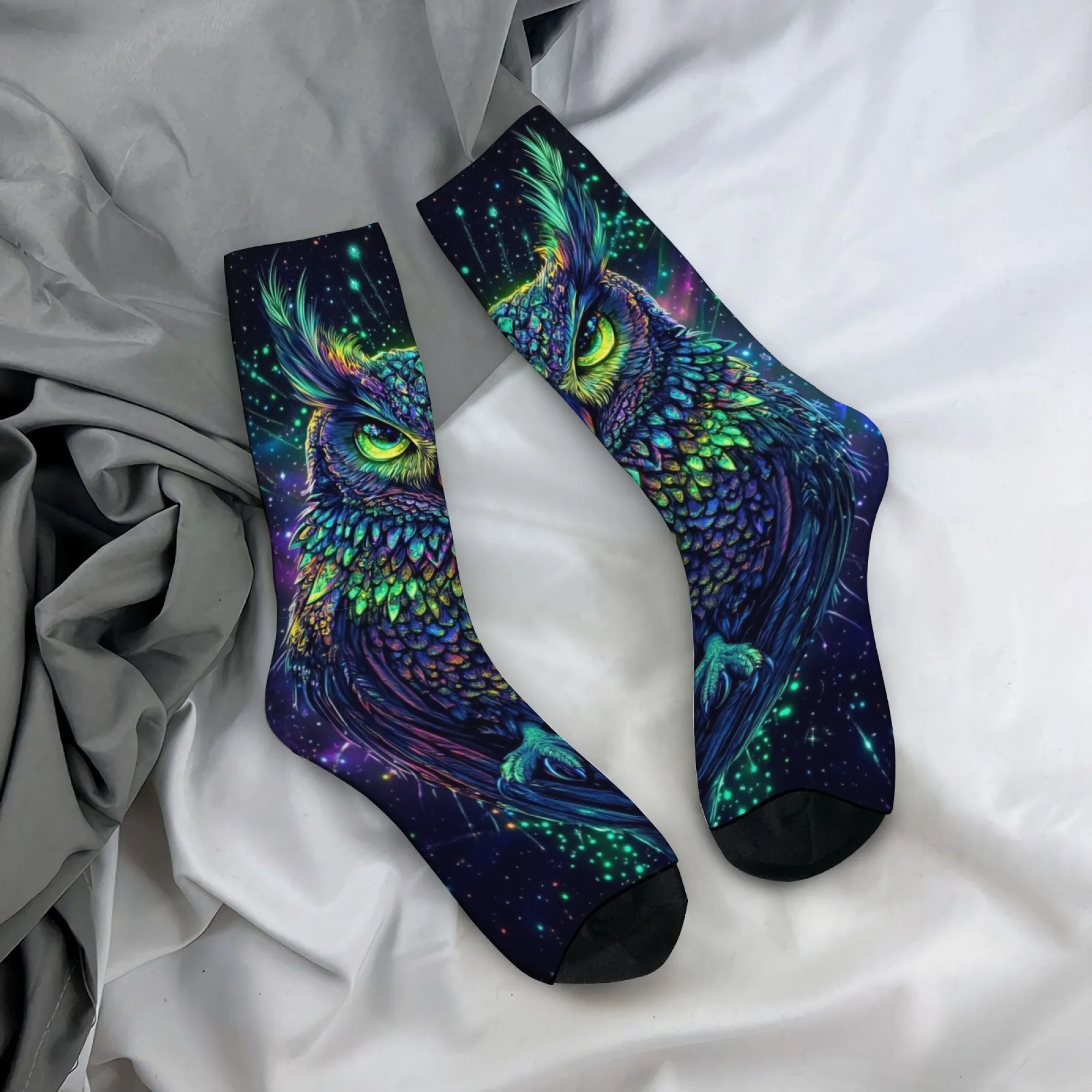 Calcetines informales para hombre con diseño de búho misterioso psicodélico, calcetines deportivos divertidos, cómodos, transpirables, antideslizantes y respetuosos con la piel